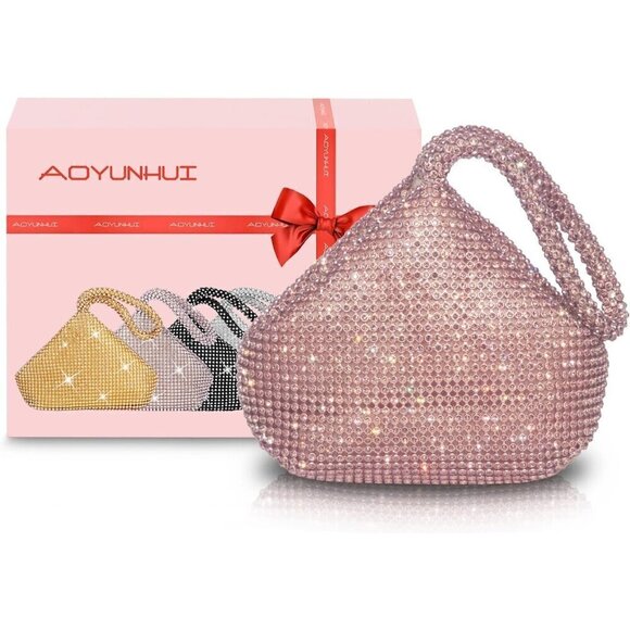 Women Pink Hand Bags Purses Rhinestone Clutch Party Wedding